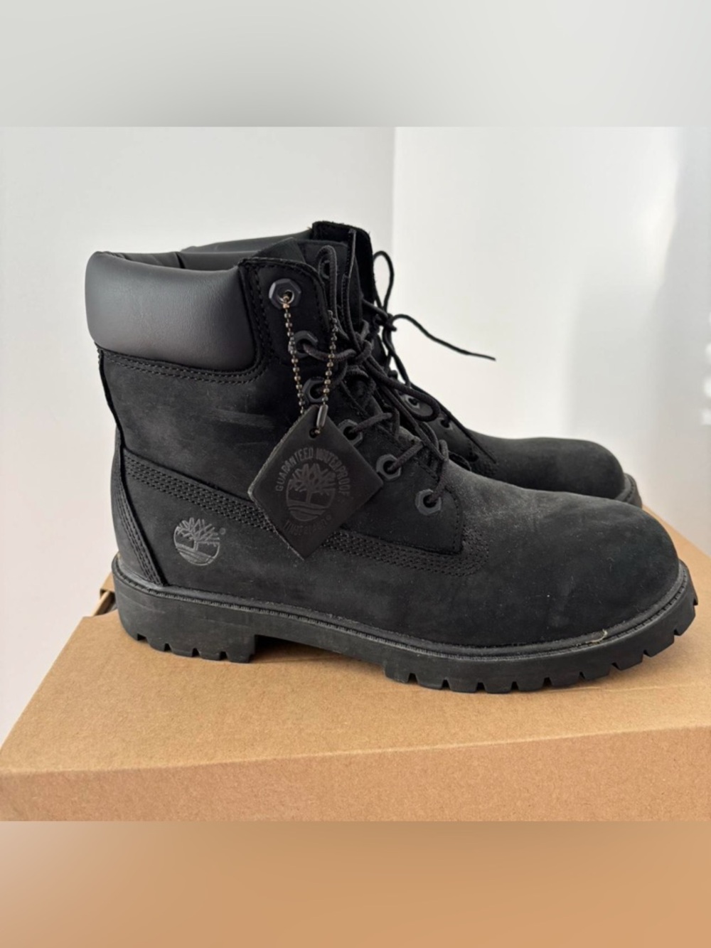 Black Timberland 6-inch leather boots